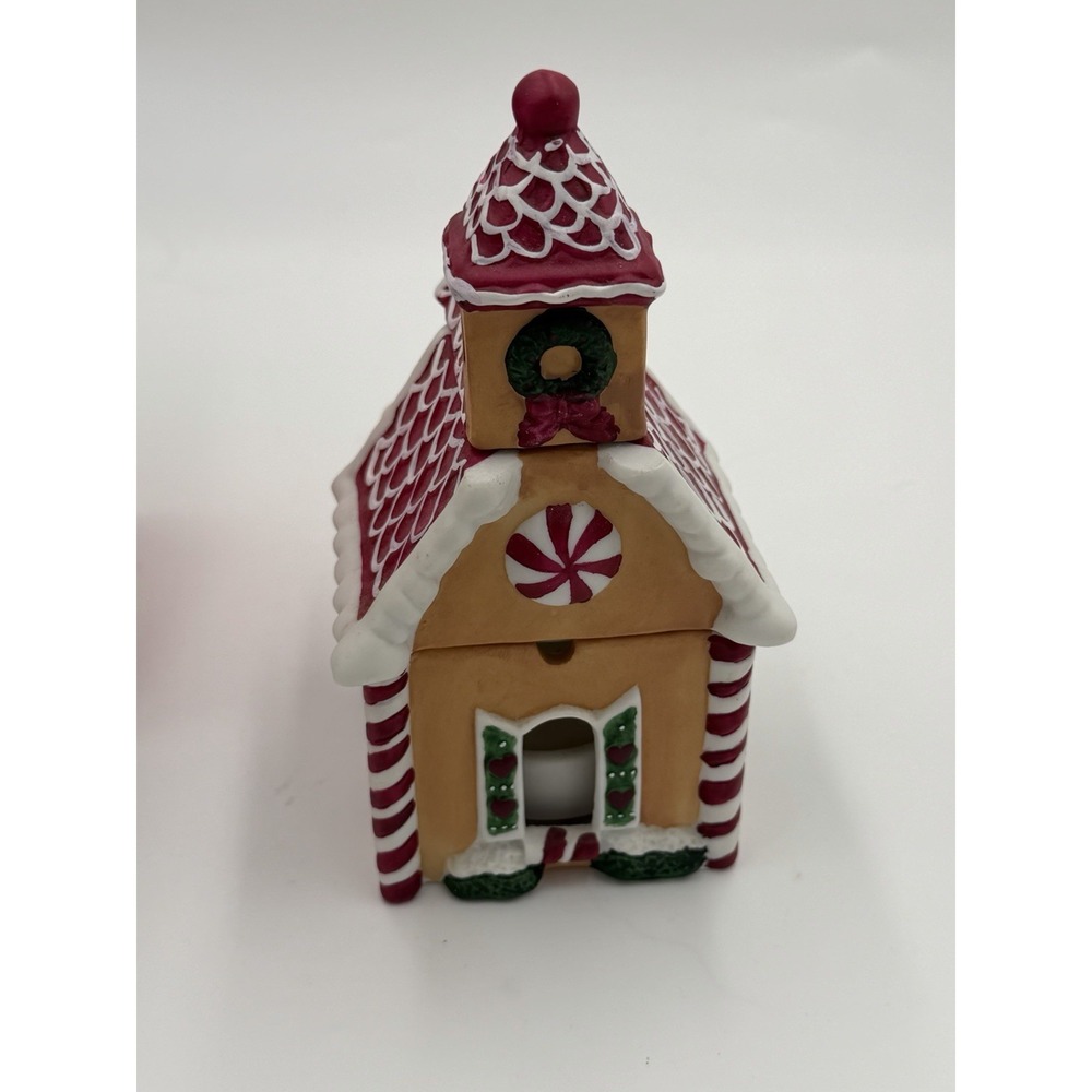 Vintage Handpainted Porcelain Gingerbread Church Scenter Candle - Picture 7 of 13